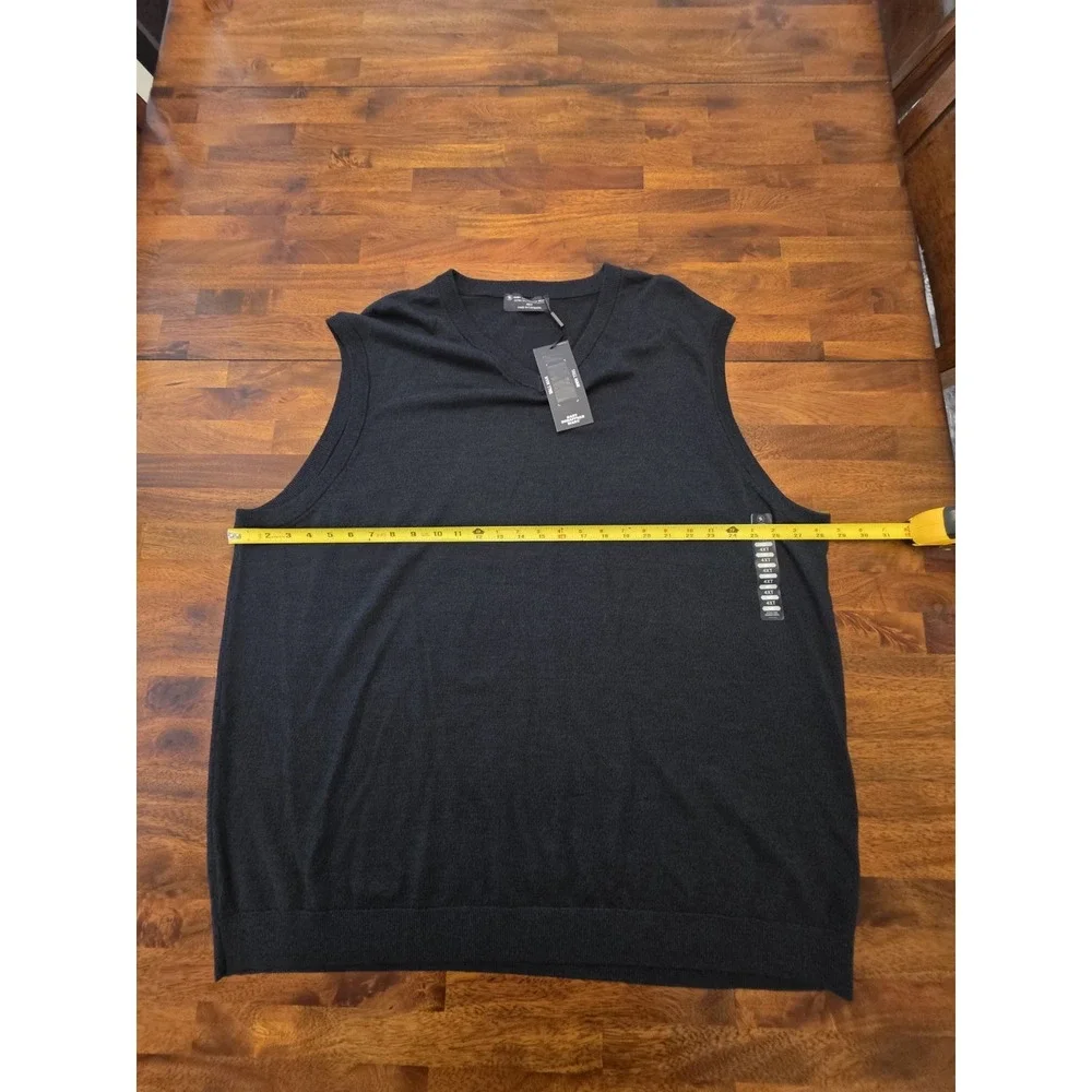 Hart Schaffner Marx Mens 4XLT Big & Tall Black Merino Wool V-Neck Vest nwt 054